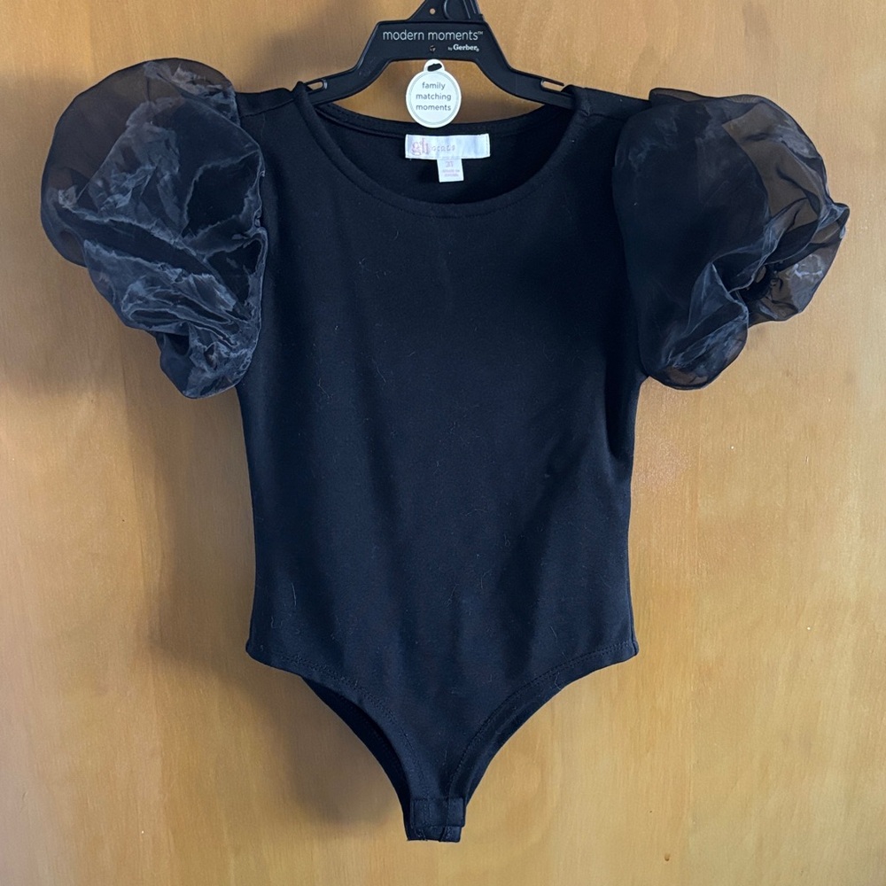 GB girls Black Puff Sleeve Bodysuit
